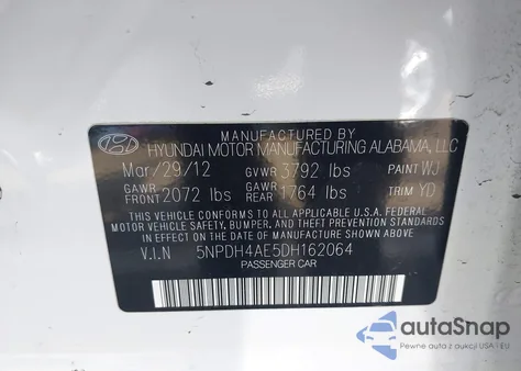 2013 Hyundai Elantra Gls z USA, uszkodzony, nr VIN 5NPDH4AE5DH162064